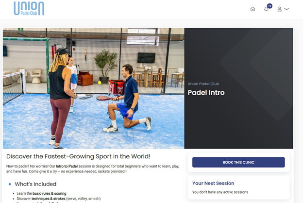 PlayByPoint clinic booking screen